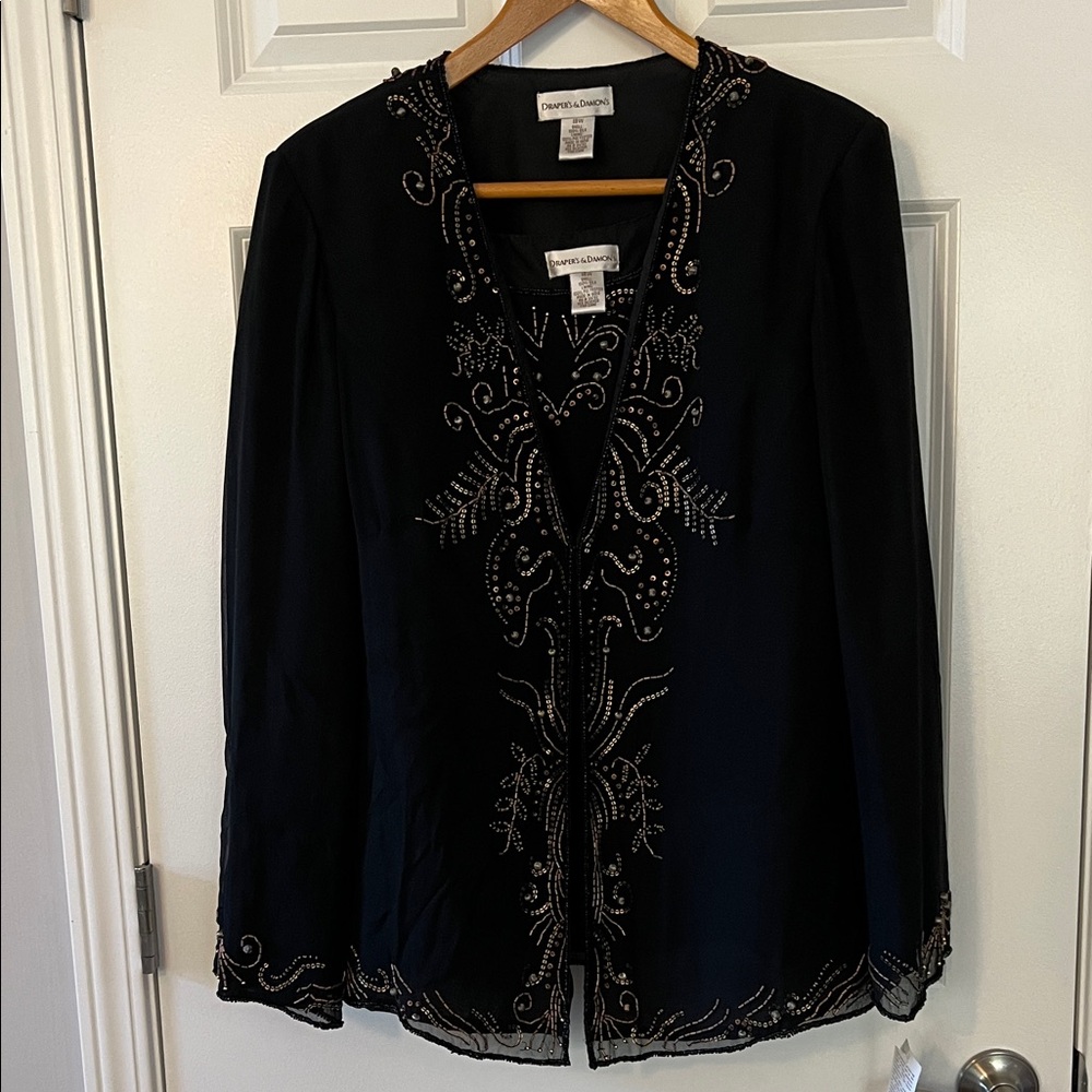 Draper’s & Damon’s Black Sheer Lined Jacket with Matching Camisole - Size 18W